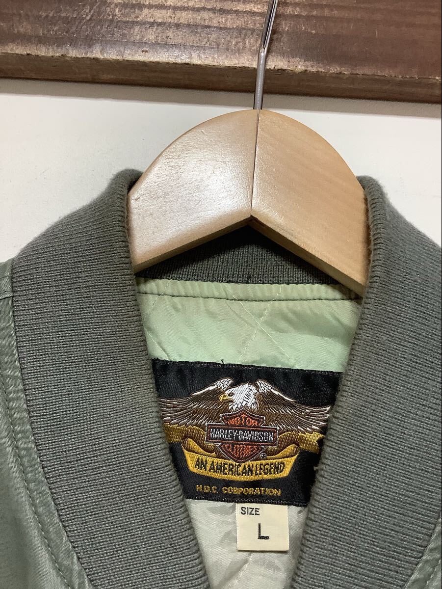 ね1732 Harley-Davidson ハーレーダビッドソン フライトジャケット MA-1 L グレー グリーングレー 中綿入り_画像3