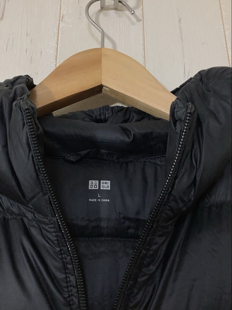 ひ1764 UNIQLO ユニクロ ウルトラライトダウン フーデットコート L レディース ブラック軽量ダウン_画像3