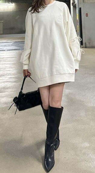 【新品】タグ付きリエンダriendaリボンスリーブ裏起毛ミニワンピース定価8,800円_画像4