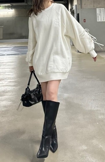 【新品】タグ付きリエンダriendaリボンスリーブ裏起毛ミニワンピース定価8,800円_画像1