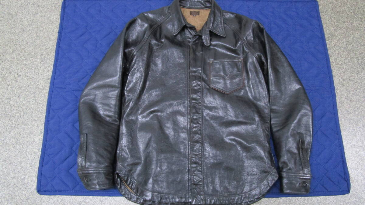 美品　デラックスウエア★40ｓレザーシャツ　ブラック　サイズＸＬ★_画像1