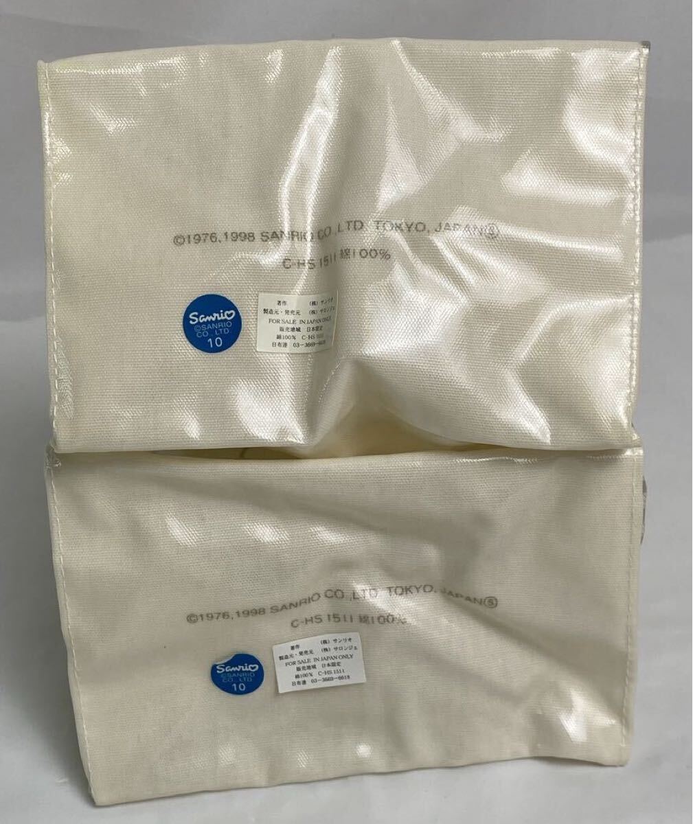 M 中古品/未使用】Hello kitty ハローキティ ミニ トートバッグ×2点・プチタオル 送料無料 キティ レトロ お花 チェック 1998年_画像6