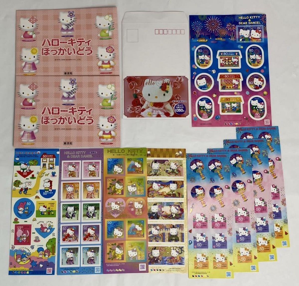 M 中古品/未使用】Hello kitty ハローキティ 切手(80円×1シート・50円×8シート)ハガキ(50円×10枚) 送料無料 キティ レトロ シールタイプ_画像1