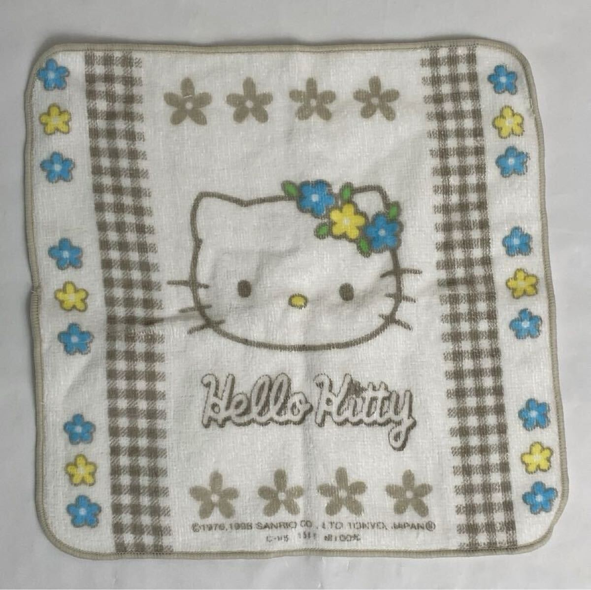 M 中古品/未使用】Hello kitty ハローキティ ミニ トートバッグ×2点・プチタオル 送料無料 キティ レトロ お花 チェック 1998年_画像2