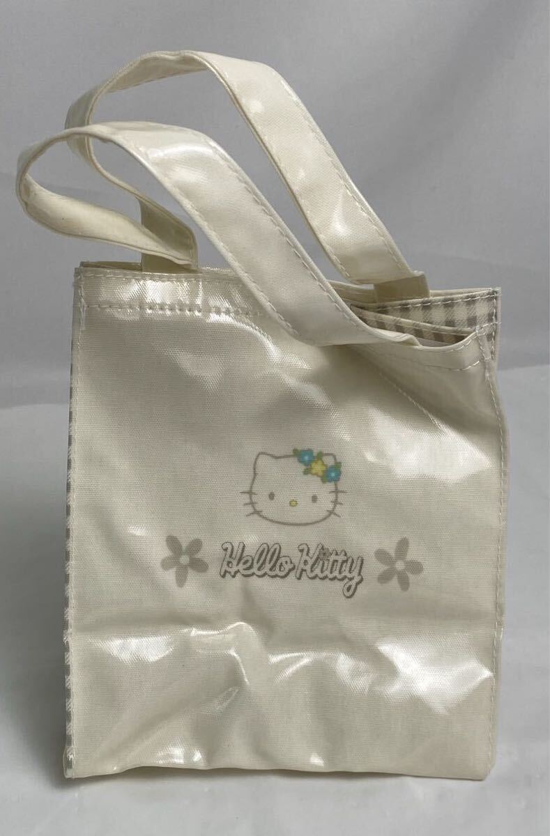 M 中古品/未使用】Hello kitty ハローキティ ミニ トートバッグ×2点・プチタオル 送料無料 キティ レトロ お花 チェック 1998年_画像5