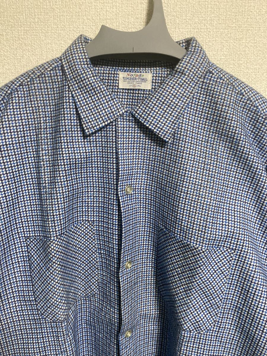 60s 激レアビンテージ nofade プリントネルシャツ 千鳥格子 青白紺 奇跡のデッドストック_画像1