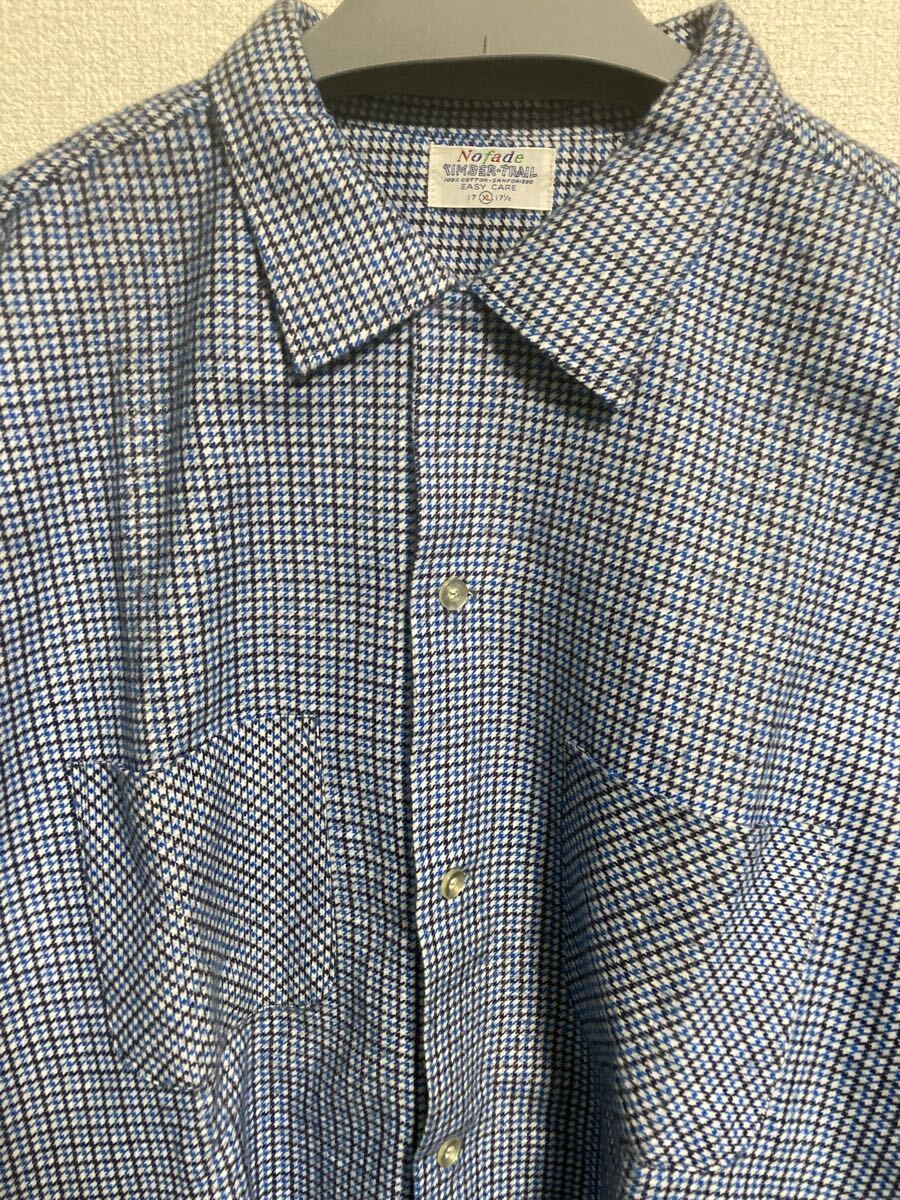 60s 激レアビンテージ nofade プリントネルシャツ 千鳥格子 青白紺 奇跡のデッドストック_画像5