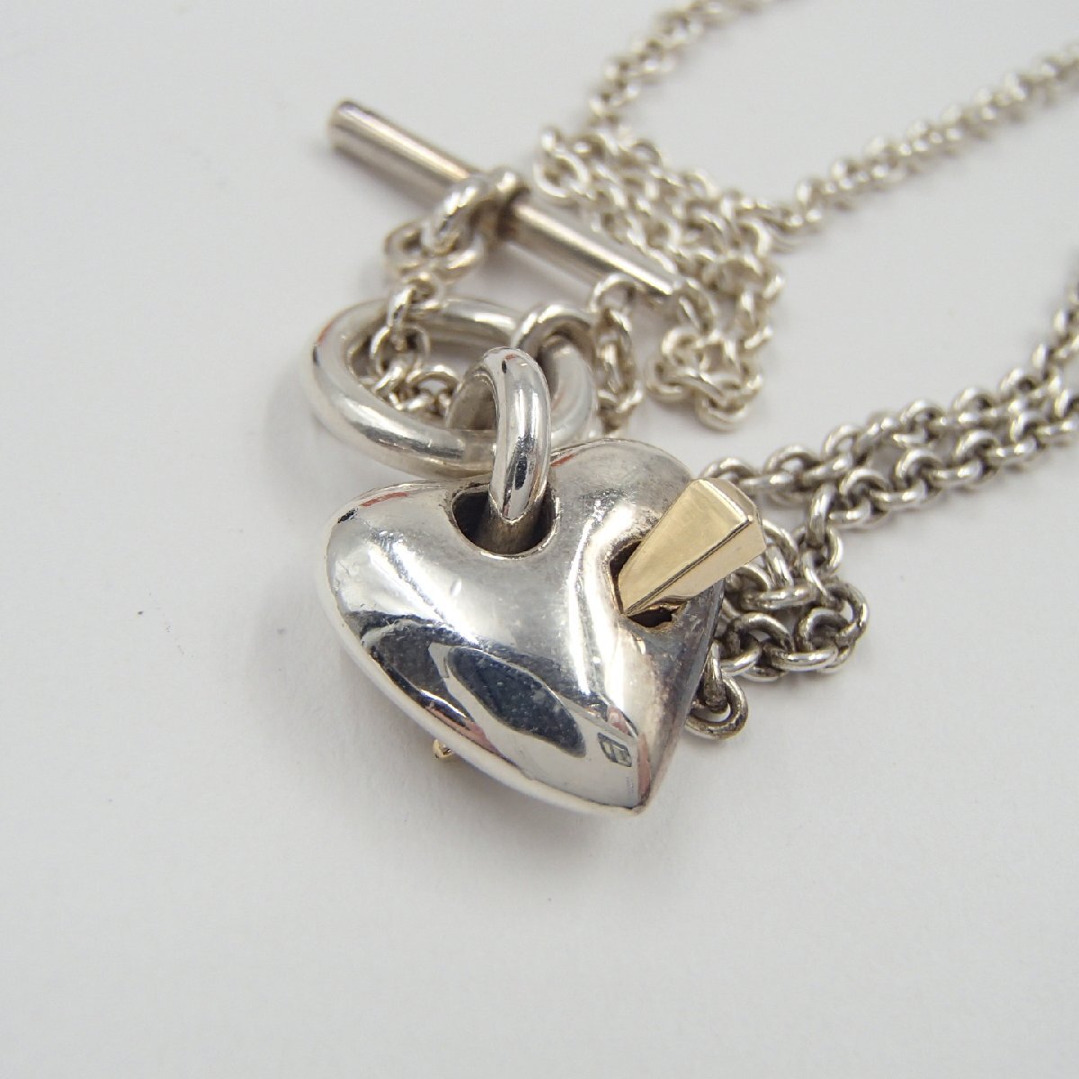 *HERMES Hermes Heart ссылка подвеска с цепью колье Gold комбинированный / silver925 k18 примерно 12.1g/ серебряный *SN