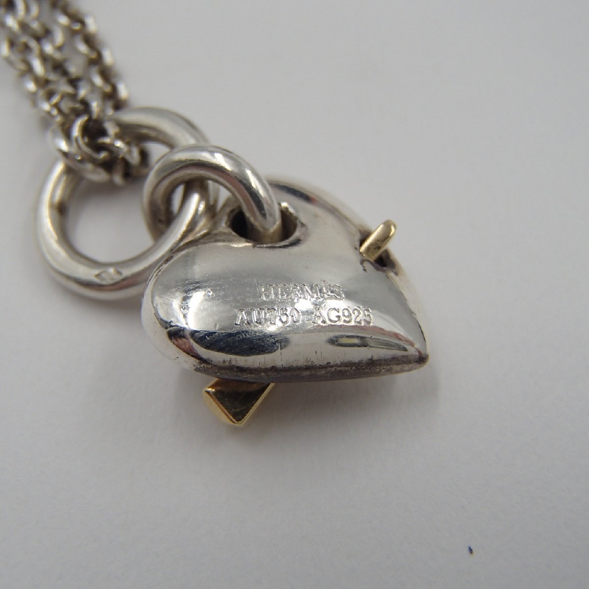 *HERMES Hermes Heart ссылка подвеска с цепью колье Gold комбинированный / silver925 k18 примерно 12.1g/ серебряный *SN