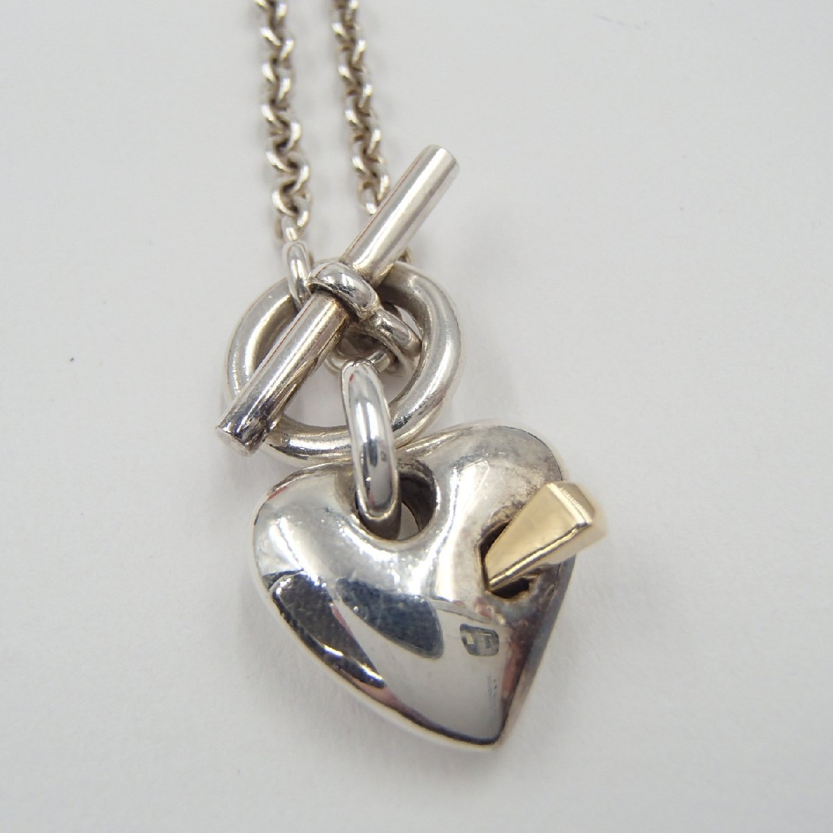 *HERMES Hermes Heart ссылка подвеска с цепью колье Gold комбинированный / silver925 k18 примерно 12.1g/ серебряный *SN