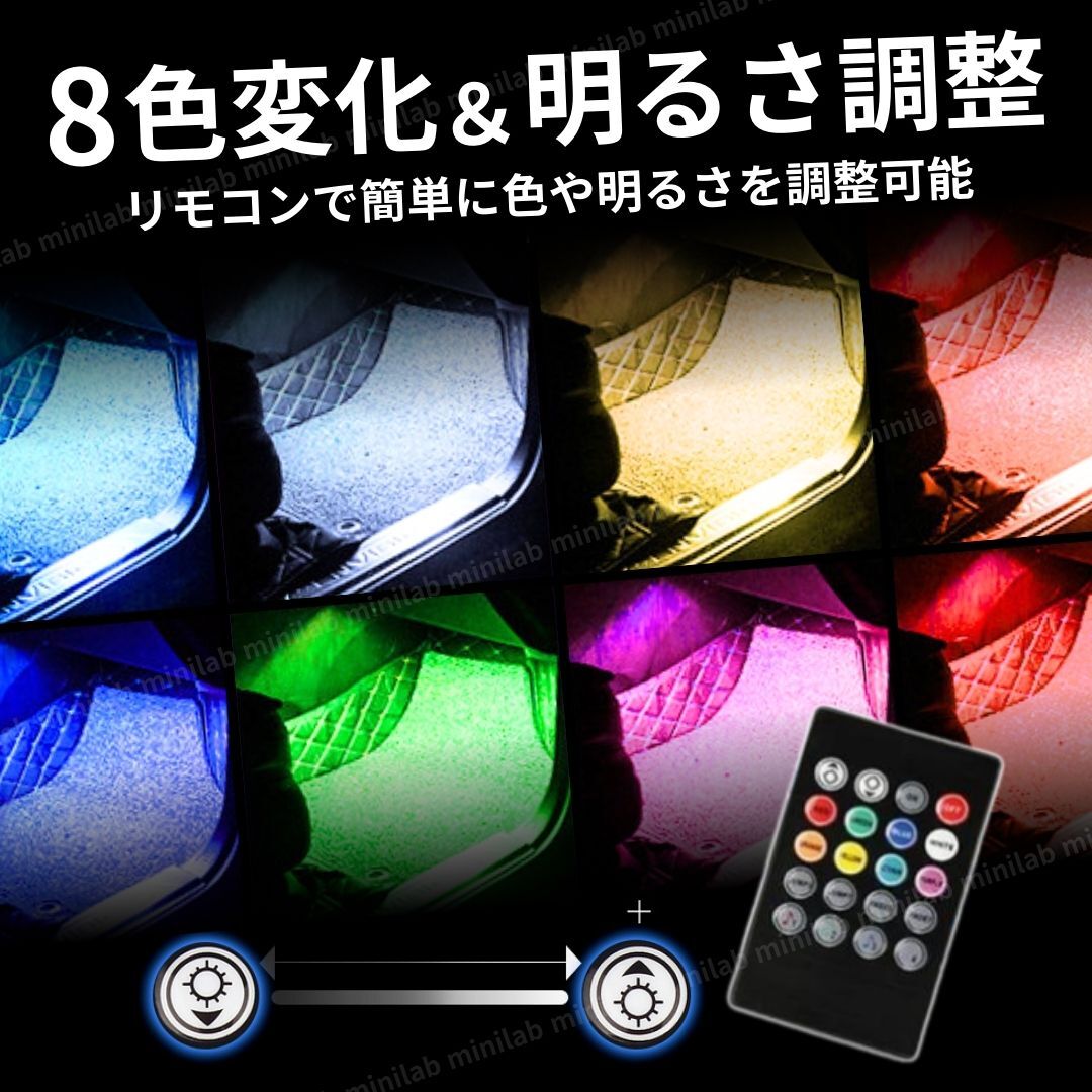 LED テープライト サウンド 12V 車用 USB 足元 イルミネーション フットライト 装飾 リモコン ドレスアップ RGB ルームライト フロアライト_画像3