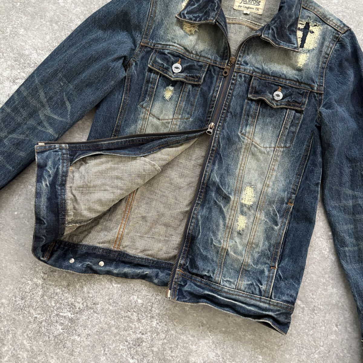 【JACK ROSE】ジャックローズ ダメージ加工 デニムジャケット ジージャン トラッカージャケット ダブルジップ クロス刺繍 ユーズド加工 (3)_画像5