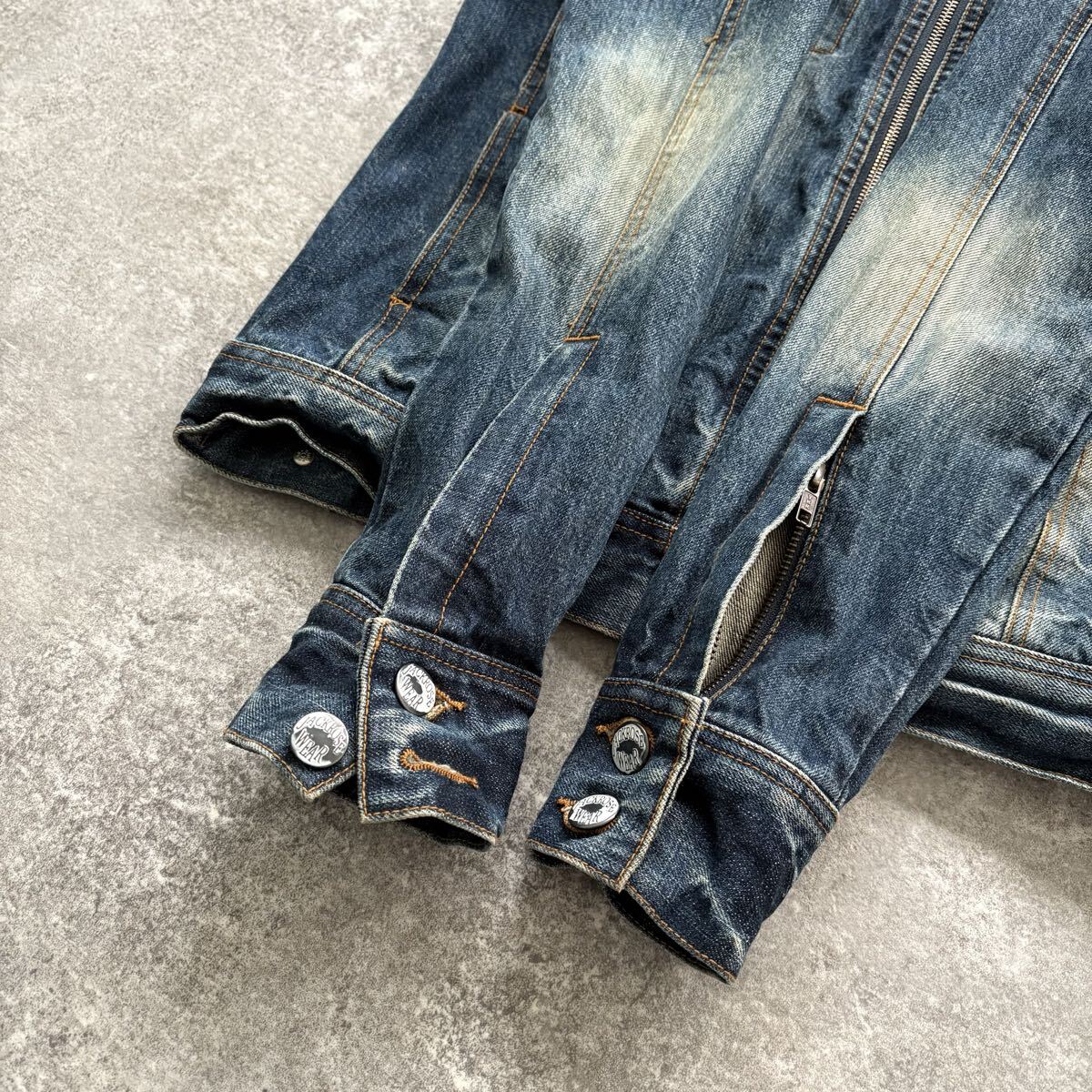 【JACK ROSE】ジャックローズ ダメージ加工 デニムジャケット ジージャン トラッカージャケット ダブルジップ クロス刺繍 ユーズド加工 (3)_画像6
