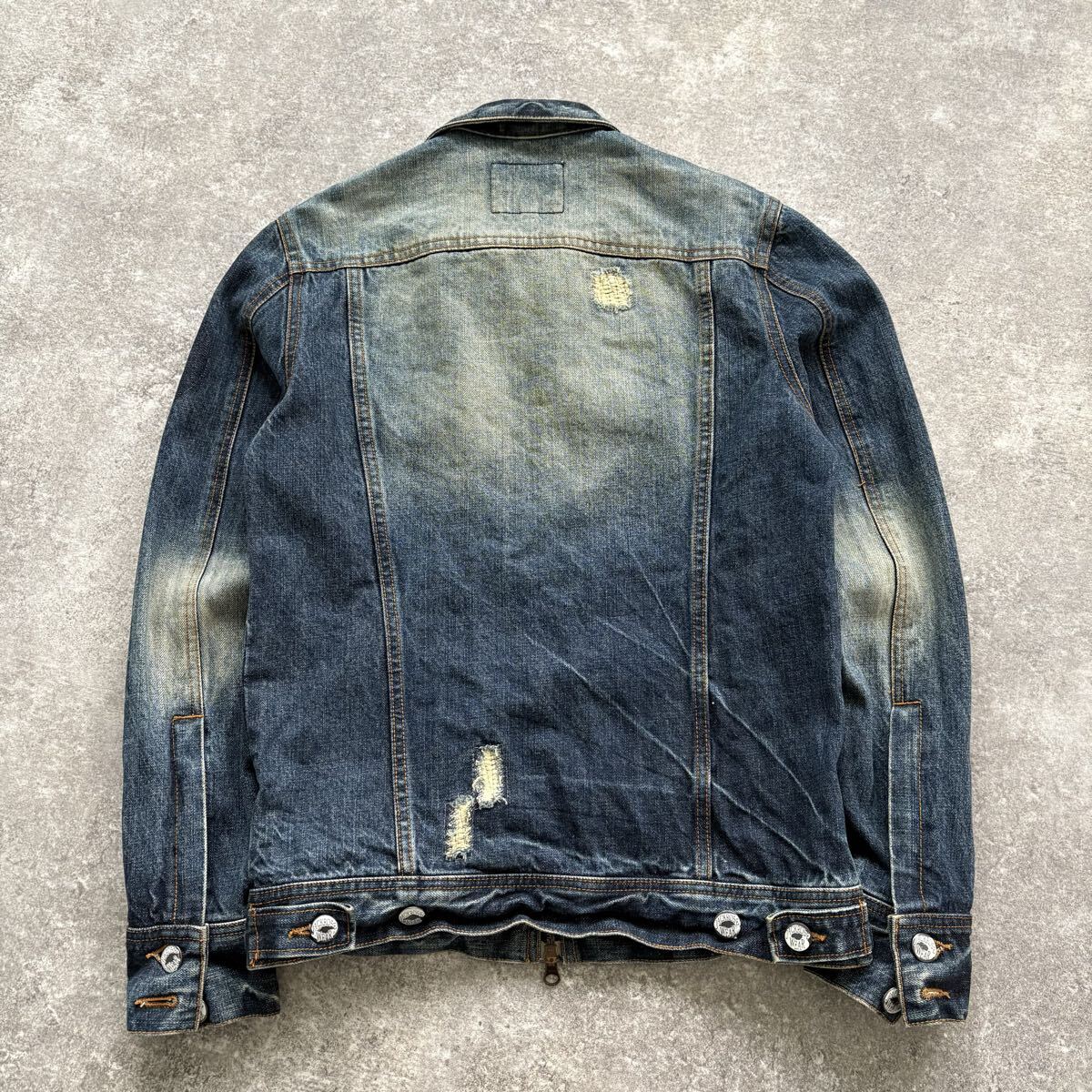 【JACK ROSE】ジャックローズ ダメージ加工 デニムジャケット ジージャン トラッカージャケット ダブルジップ クロス刺繍 ユーズド加工 (3)_画像10