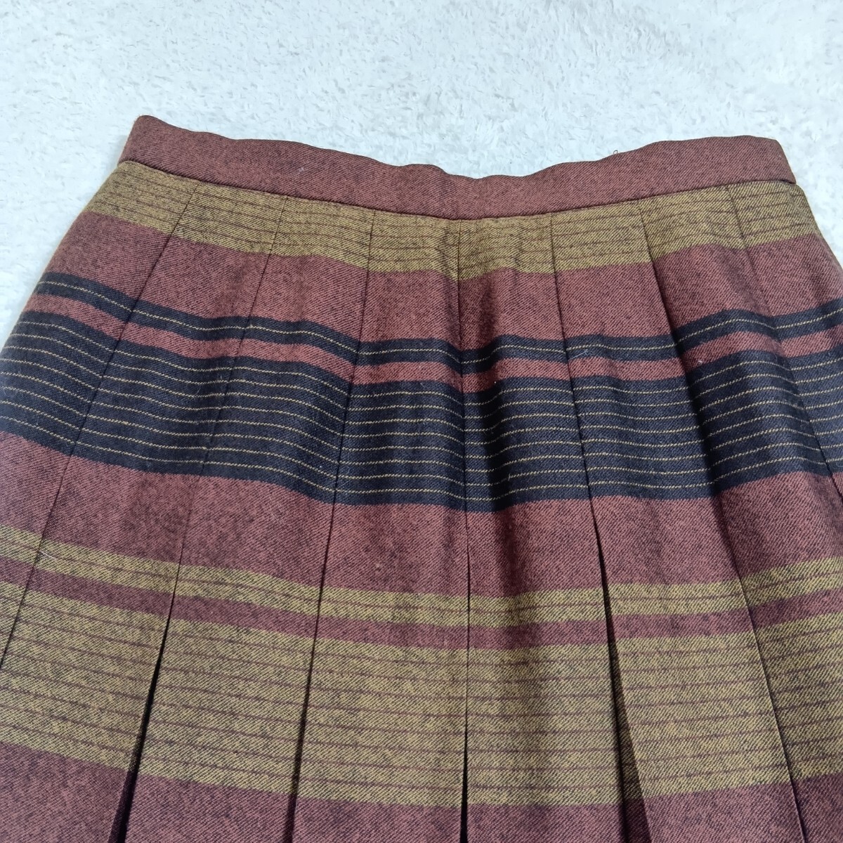 【ヴィンテージ】Addenda アデンダ RENOWN レナウン ボーダー プリーツスカート 膝丈 昭和レトロ 古着女子 ブラウン ★1000_画像4