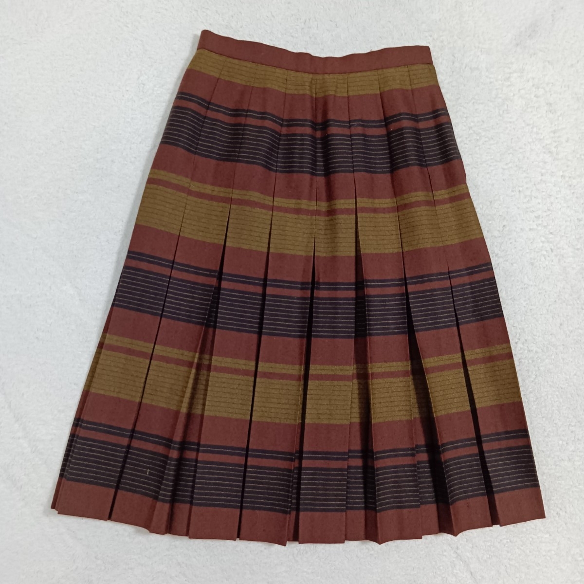 【ヴィンテージ】Addenda アデンダ RENOWN レナウン ボーダー プリーツスカート 膝丈 昭和レトロ 古着女子 ブラウン ★1000_画像2
