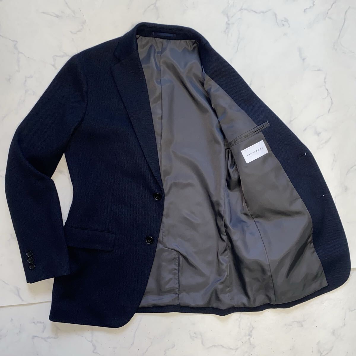 THE SHOP TK by TAKEO KIKUCHI ザショップTK by タケオキクチ M メルトン風 ウォッシャブル ストレッチ テーラードジャケット 紺 ネイビー_画像2