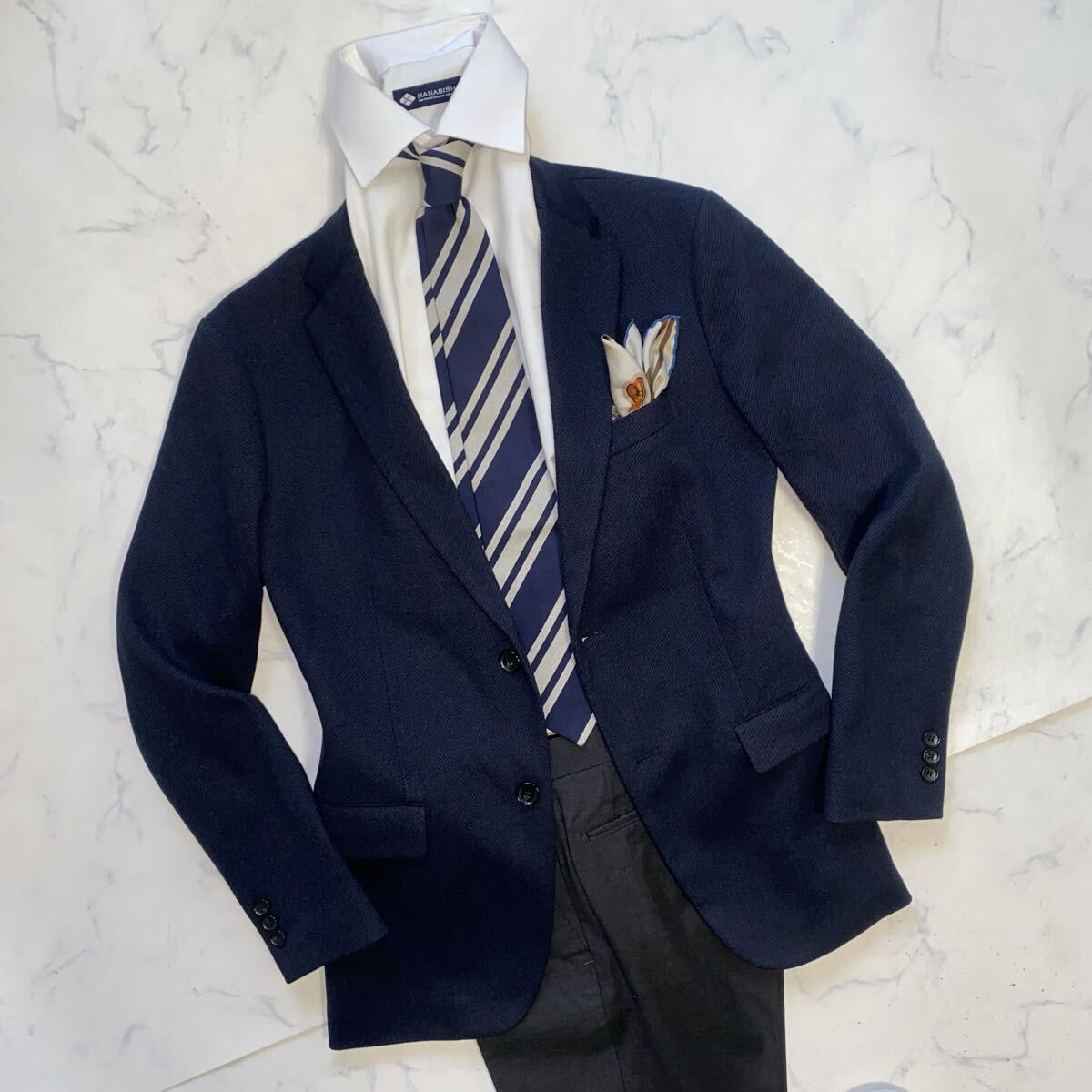 THE SHOP TK by TAKEO KIKUCHI ザショップTK by タケオキクチ M メルトン風 ウォッシャブル ストレッチ テーラードジャケット 紺 ネイビー_画像4