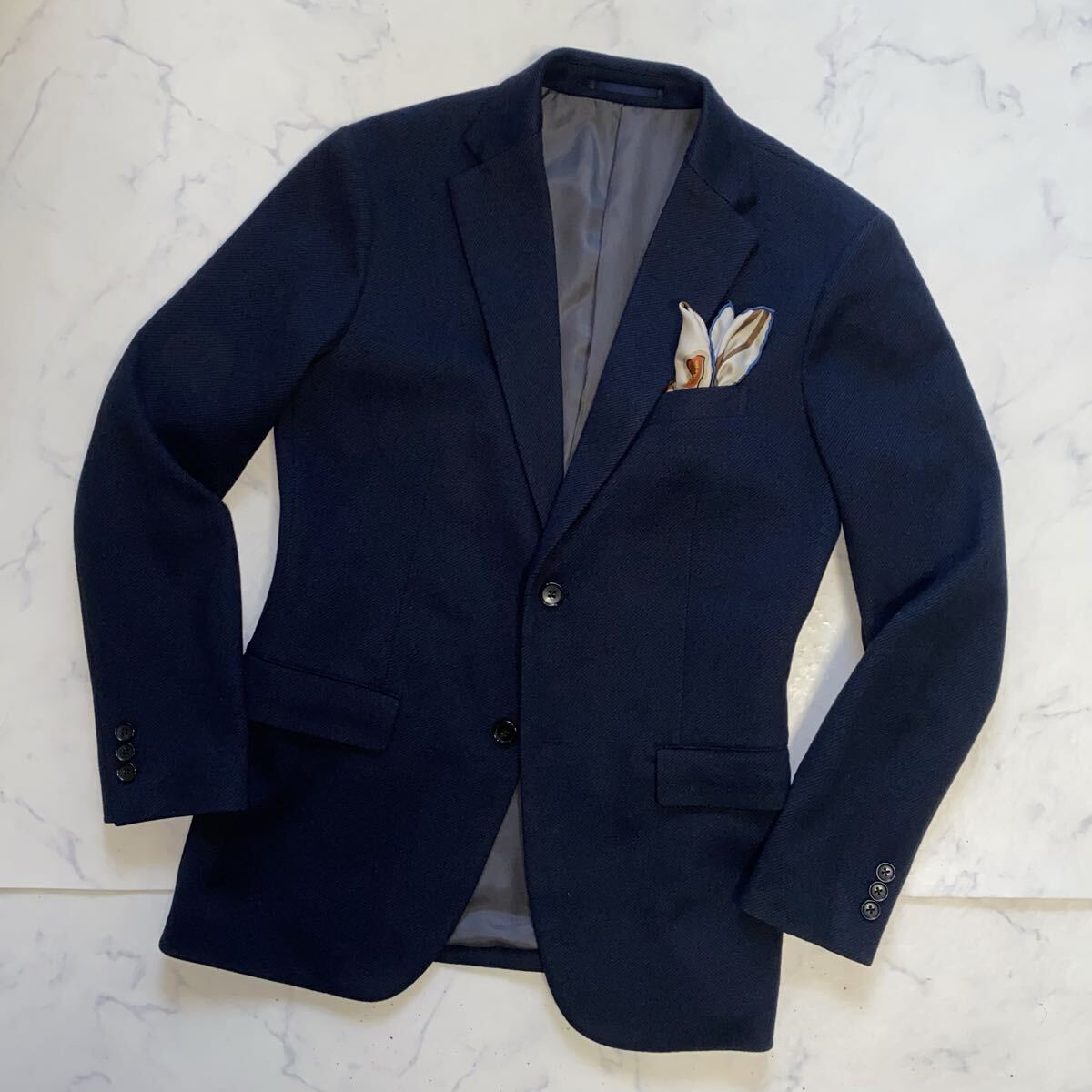 THE SHOP TK by TAKEO KIKUCHI ザショップTK by タケオキクチ M メルトン風 ウォッシャブル ストレッチ テーラードジャケット 紺 ネイビー_画像7