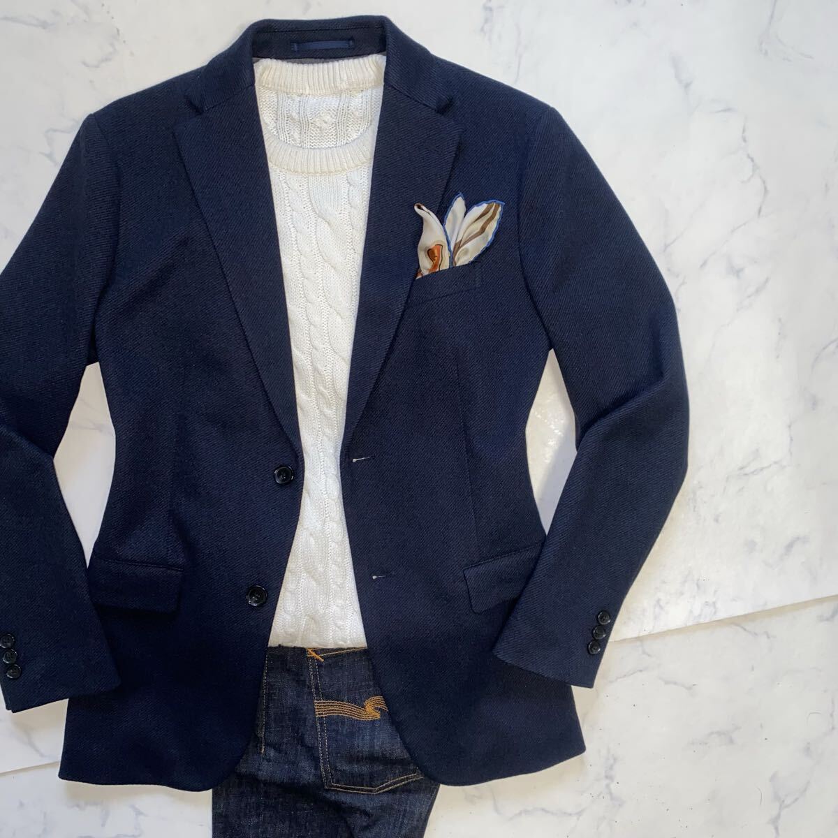 THE SHOP TK by TAKEO KIKUCHI ザショップTK by タケオキクチ M メルトン風 ウォッシャブル ストレッチ テーラードジャケット 紺 ネイビー_画像10