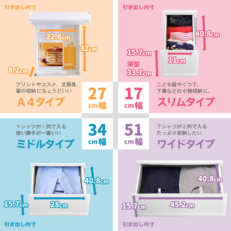 衣装ケース 収納ケース プラスチック 引き出し チェスト 4段 幅17cm 奥行45cm 高さ75.5cm プラストベーシックFR1704（ホワイト）_画像9