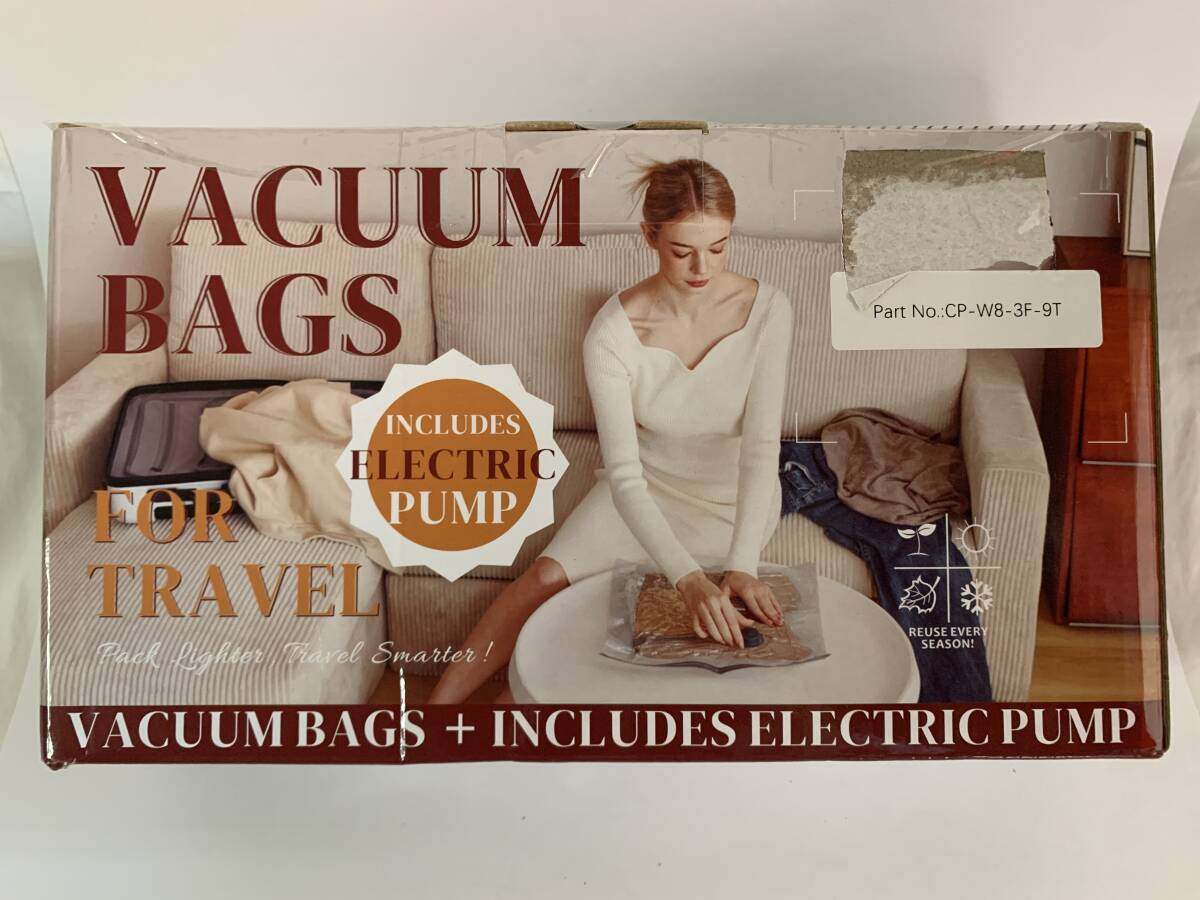 【1円オークション】Vacbird 衣類圧縮袋 9枚セット 圧縮袋 & 充電式ポンプ 旅行や家庭での衣類などの収納に使用　ANK1494_画像1