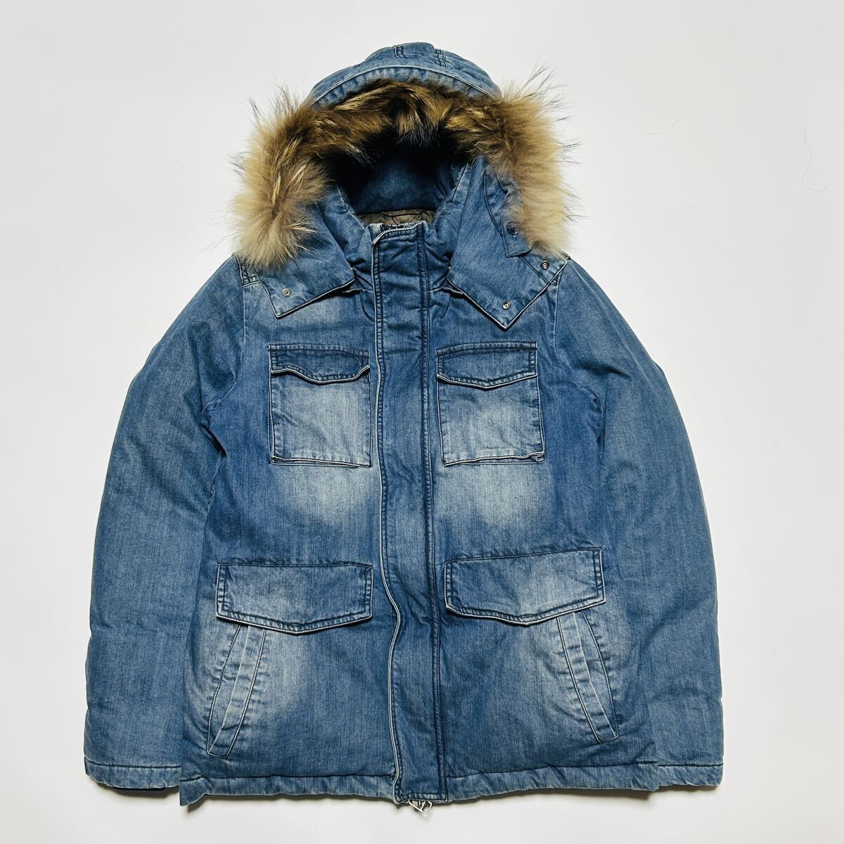 美品/Lサイズ★ダファー The DUFFER of St.GEORGE 3way メンズ デニム ダウンジャケット 肉厚 ブルゾン インディゴ アウター フード着脱◎ _画像2