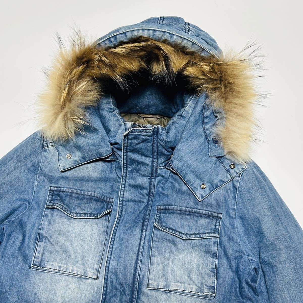 美品/Lサイズ★ダファー The DUFFER of St.GEORGE 3way メンズ デニム ダウンジャケット 肉厚 ブルゾン インディゴ アウター フード着脱◎ _画像3