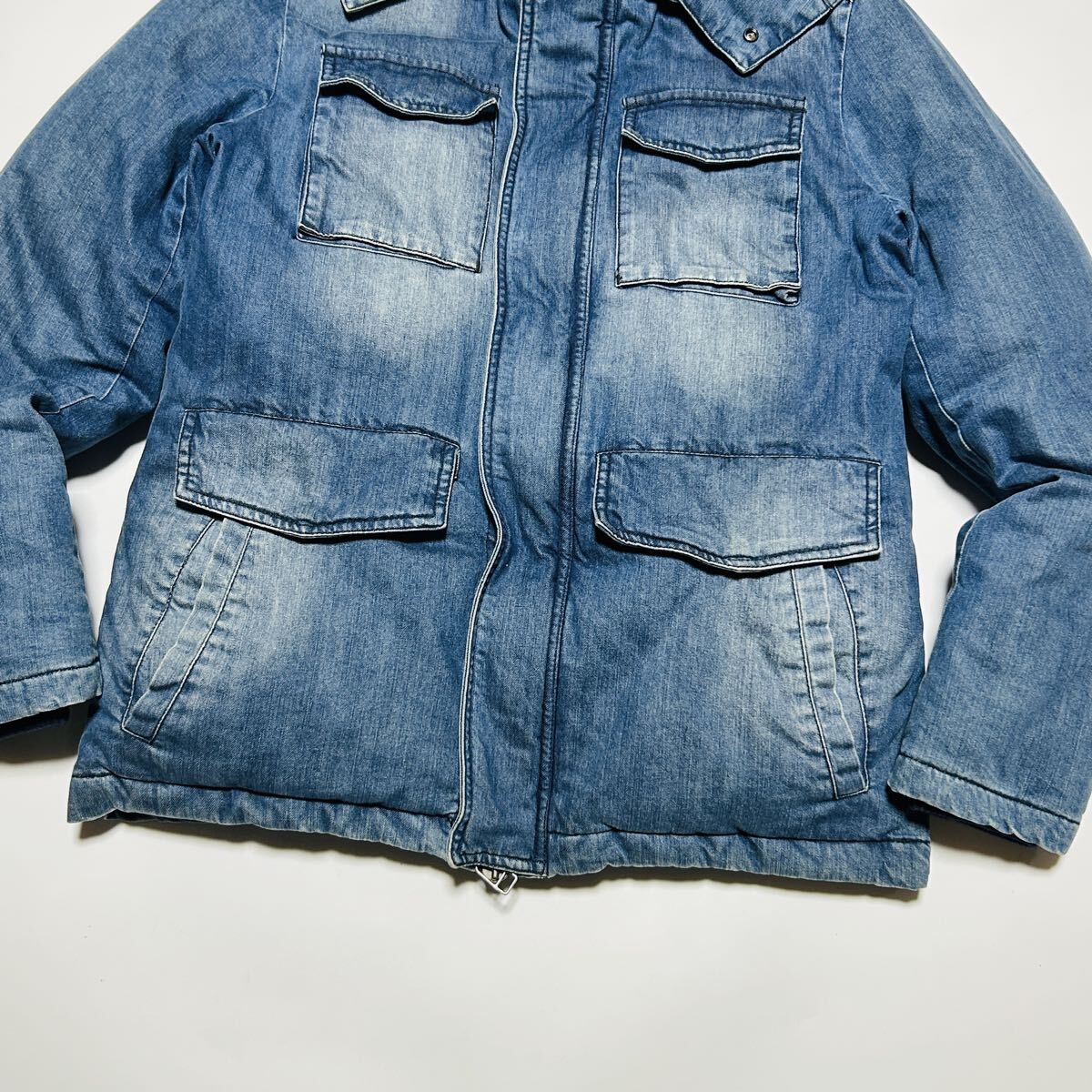 美品/Lサイズ★ダファー The DUFFER of St.GEORGE 3way メンズ デニム ダウンジャケット 肉厚 ブルゾン インディゴ アウター フード着脱◎ _画像4