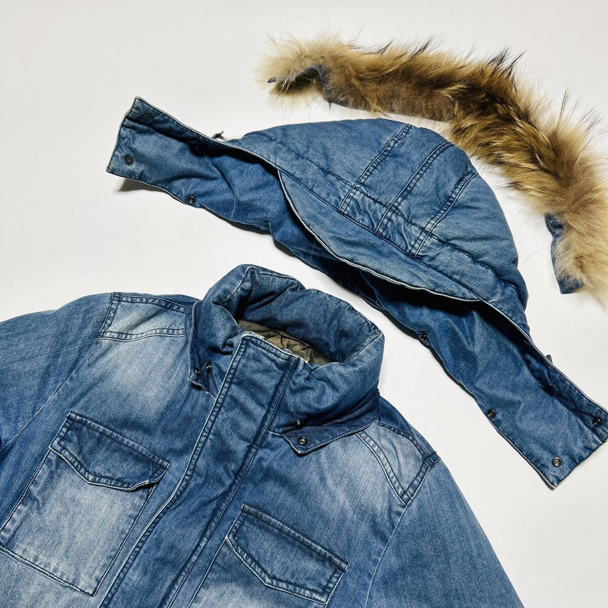美品/Lサイズ★ダファー The DUFFER of St.GEORGE 3way メンズ デニム ダウンジャケット 肉厚 ブルゾン インディゴ アウター フード着脱◎ _画像8