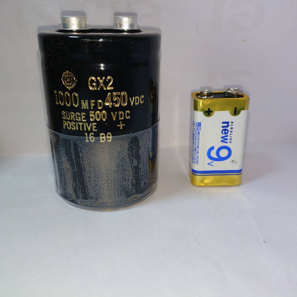 未使用品 日立製コンデンサー GX2 1000MFD450VDC SURGE500VDC POSITIVE ＋ 16 B9 10個　_画像2