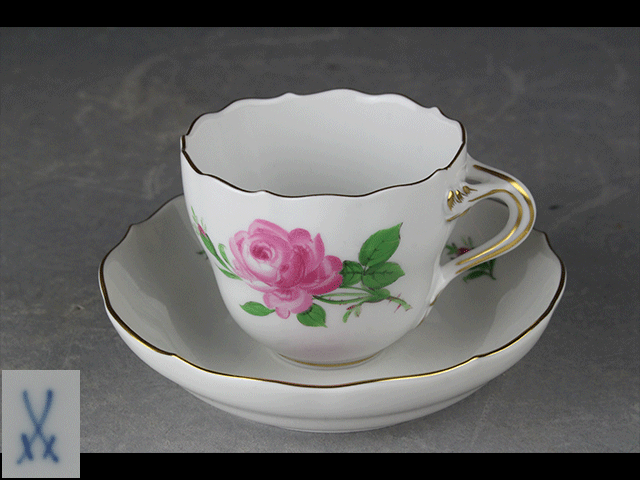 【西】K058 マイセン ピンクローズ カップ&ソーサー_画像1