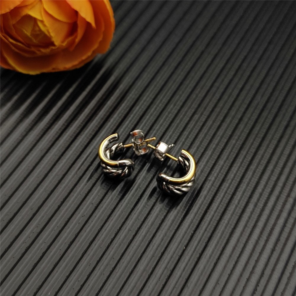 DAVID YURMAN David Ya-Man DY MERCER DOUBLE HOOP HUGGIEiya серьги-кольца Sterling Silver with 18K желтое золото цвет