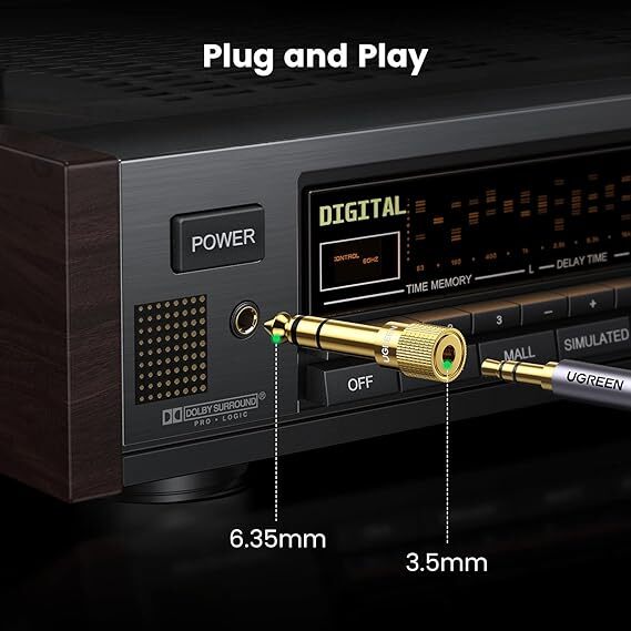 157. UGREEN 3.5mm 6.35mm 変換アダプタ オーディオケーブル ステレオミニプラグ(メス)⇒ステレオ標準プラグ(オス) 24K金メッキ_画像5