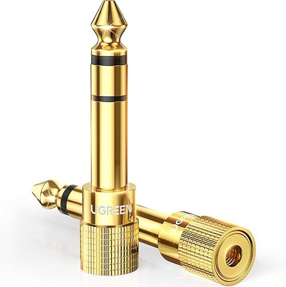 157. UGREEN 3.5mm 6.35mm 変換アダプタ オーディオケーブル ステレオミニプラグ(メス)⇒ステレオ標準プラグ(オス) 24K金メッキ_画像1