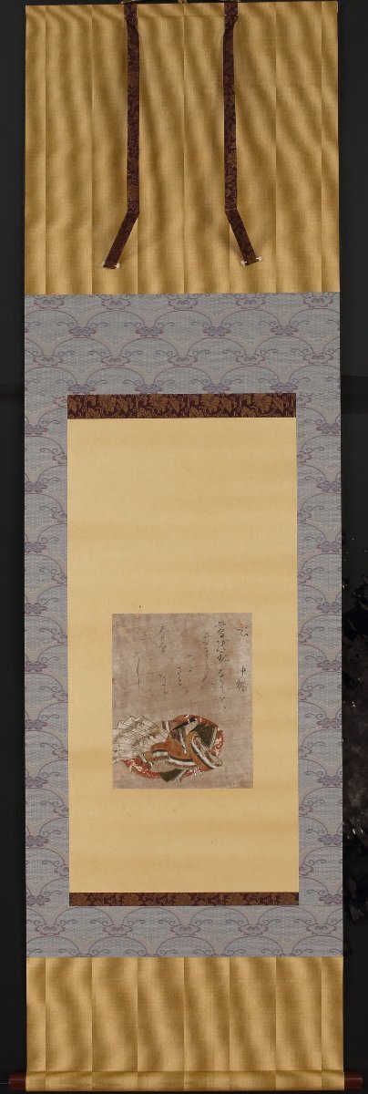委託HK◇時代 三十六歌仙絵色紙軸装「中務」（三十六人歌合 歌仙画 茶掛 和歌 中世日本画 大和絵 土佐派 古画 古筆 公家 公卿 堂上歌人）_画像4