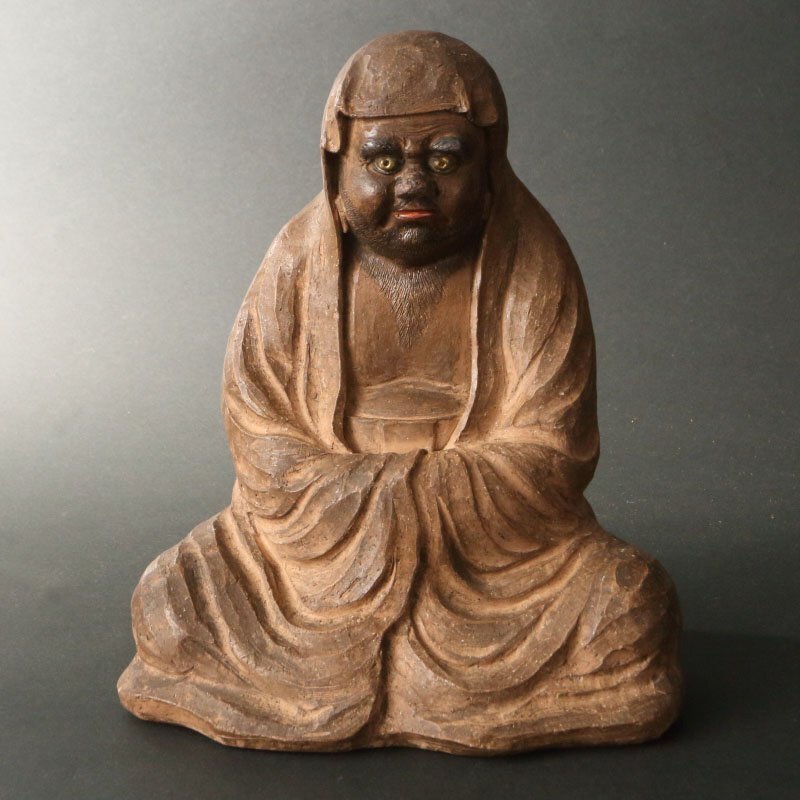 委託HK◇三浦乾也 乾也焼彫塑達磨大師坐像（禅宗 近世工芸 陶芸家 禅僧 仏像 彫像 陶像 京焼 乾山焼 色絵 だるま）_画像2