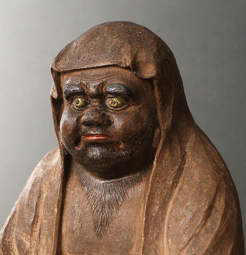 委託HK◇三浦乾也 乾也焼彫塑達磨大師坐像（禅宗 近世工芸 陶芸家 禅僧 仏像 彫像 陶像 京焼 乾山焼 色絵 だるま）_画像3