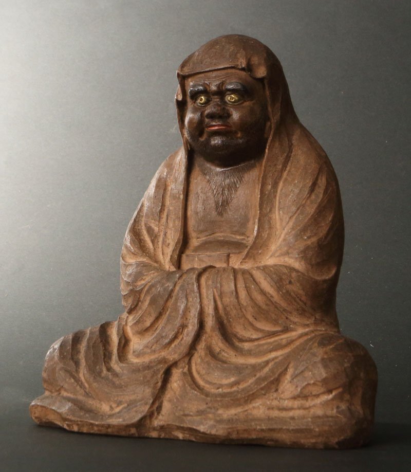 委託HK◇三浦乾也 乾也焼彫塑達磨大師坐像（禅宗 近世工芸 陶芸家 禅僧 仏像 彫像 陶像 京焼 乾山焼 色絵 だるま）_画像4