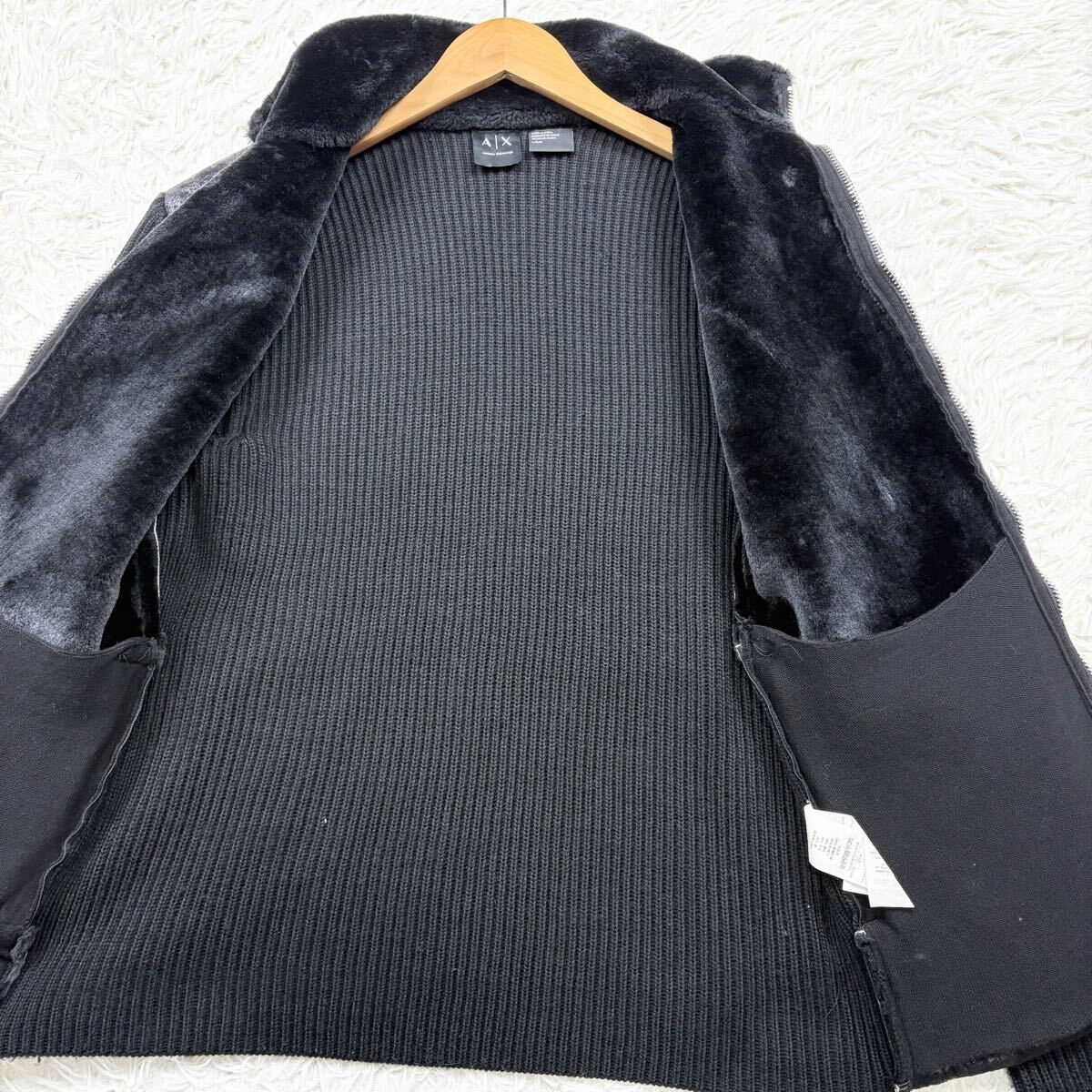 極美品/Lサイズ◎アルマーニエクスチェンジ ムートン 切替 ドライバーズニット ジップアップ ブルゾン ARMANI EXCHANGE 黒 ブラック メンズ_画像5