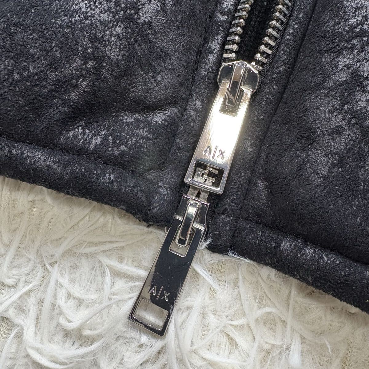 極美品/Lサイズ◎アルマーニエクスチェンジ ムートン 切替 ドライバーズニット ジップアップ ブルゾン ARMANI EXCHANGE 黒 ブラック メンズ_画像6