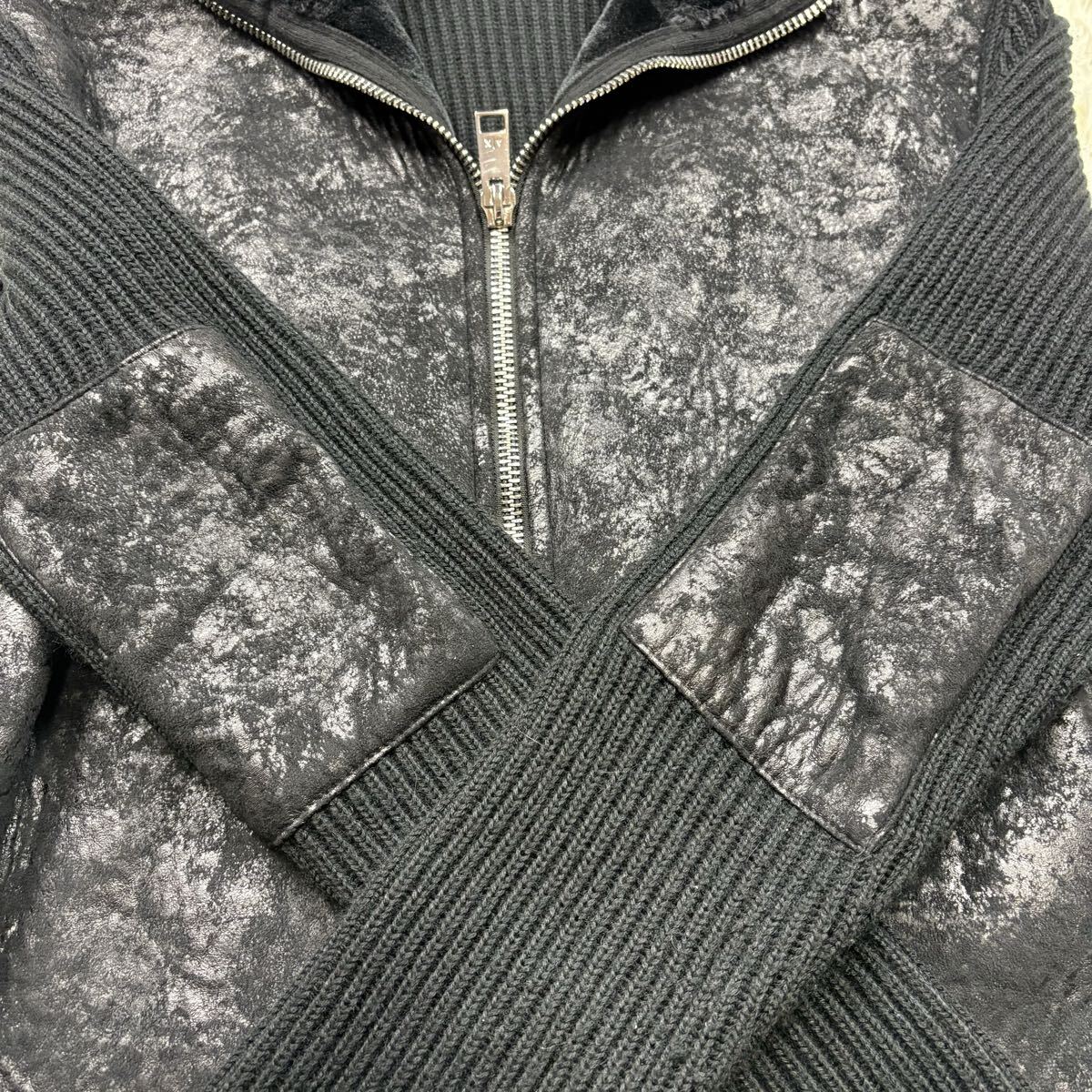 極美品/Lサイズ◎アルマーニエクスチェンジ ムートン 切替 ドライバーズニット ジップアップ ブルゾン ARMANI EXCHANGE 黒 ブラック メンズ_画像7