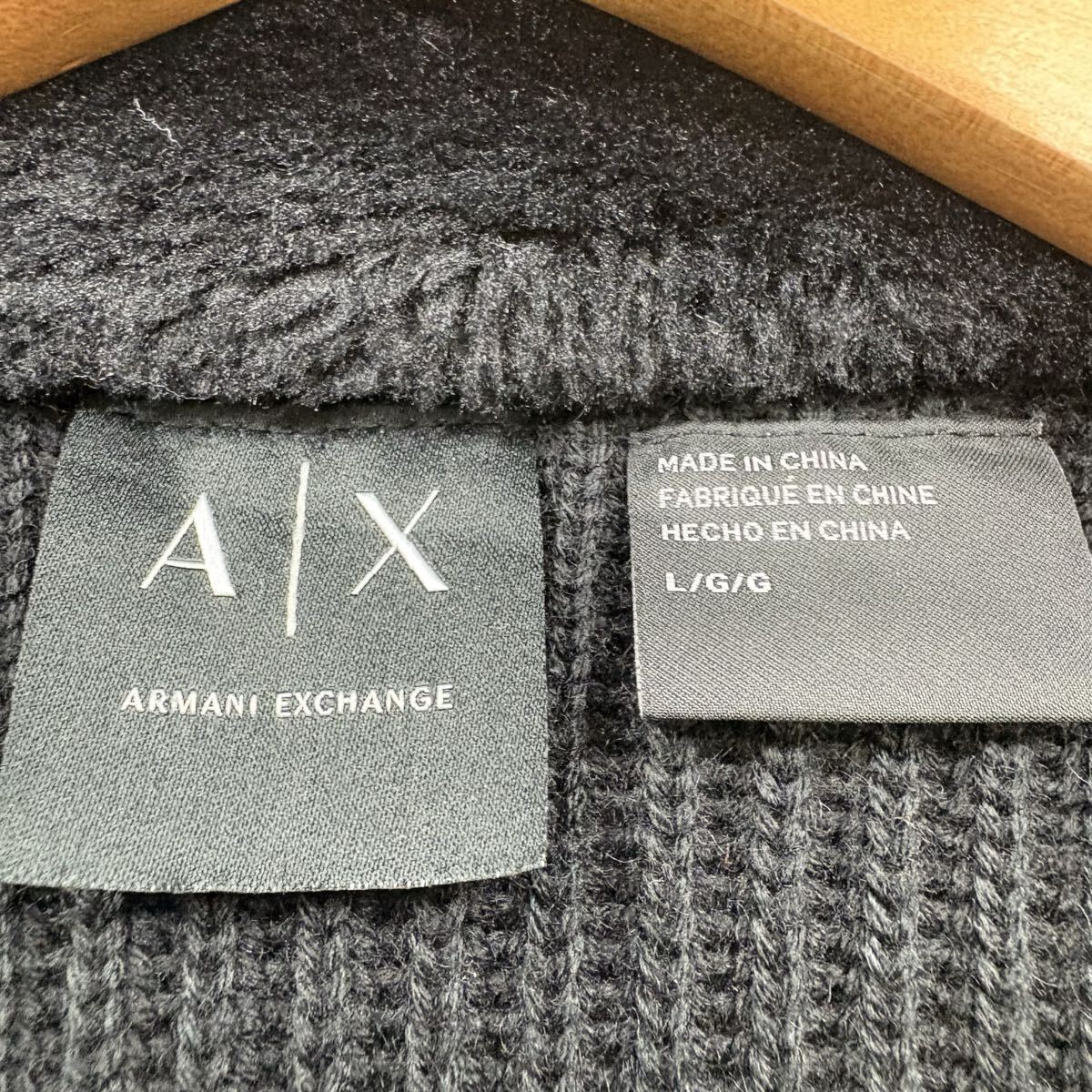 極美品/Lサイズ◎アルマーニエクスチェンジ ムートン 切替 ドライバーズニット ジップアップ ブルゾン ARMANI EXCHANGE 黒 ブラック メンズ_画像8