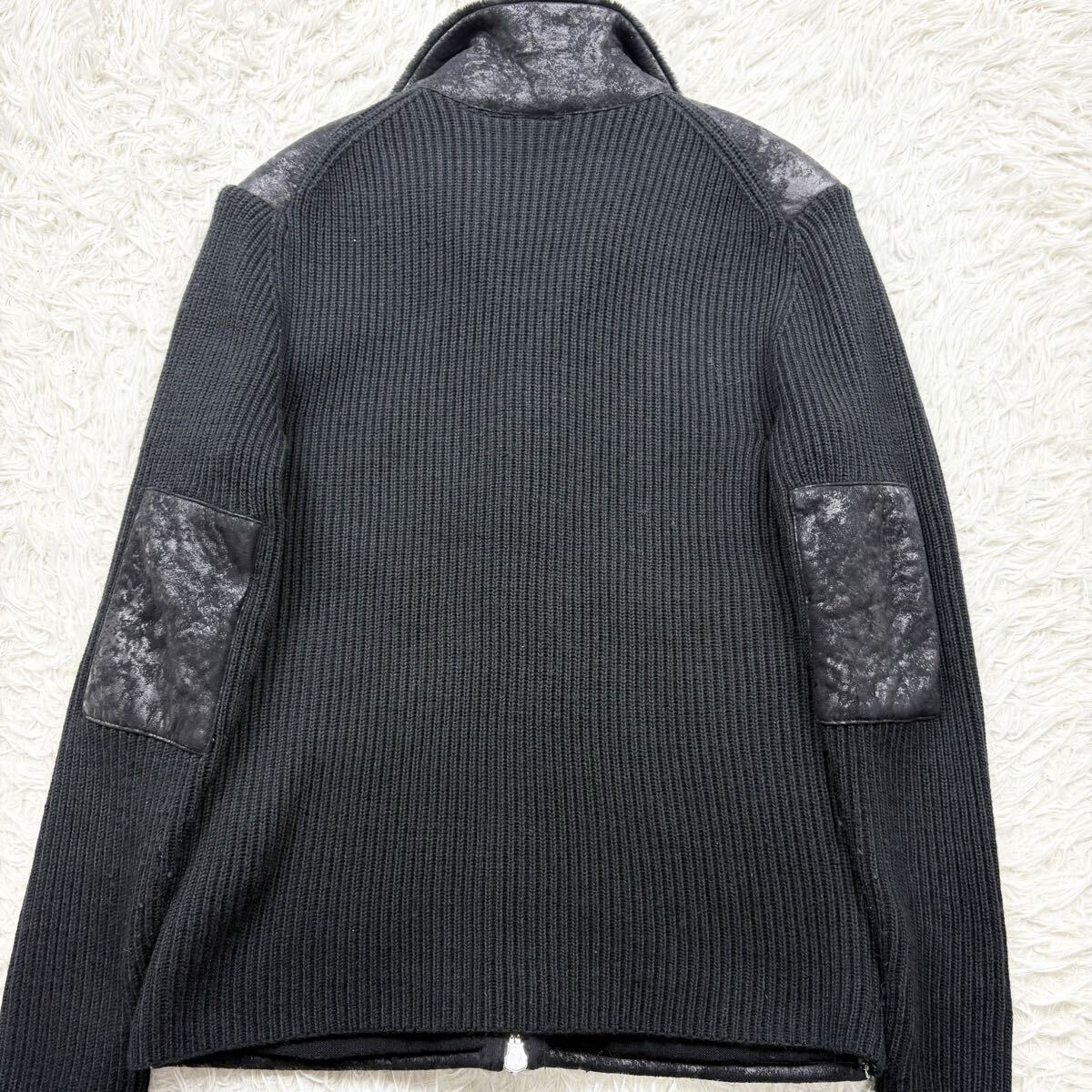 極美品/Lサイズ◎アルマーニエクスチェンジ ムートン 切替 ドライバーズニット ジップアップ ブルゾン ARMANI EXCHANGE 黒 ブラック メンズ_画像10