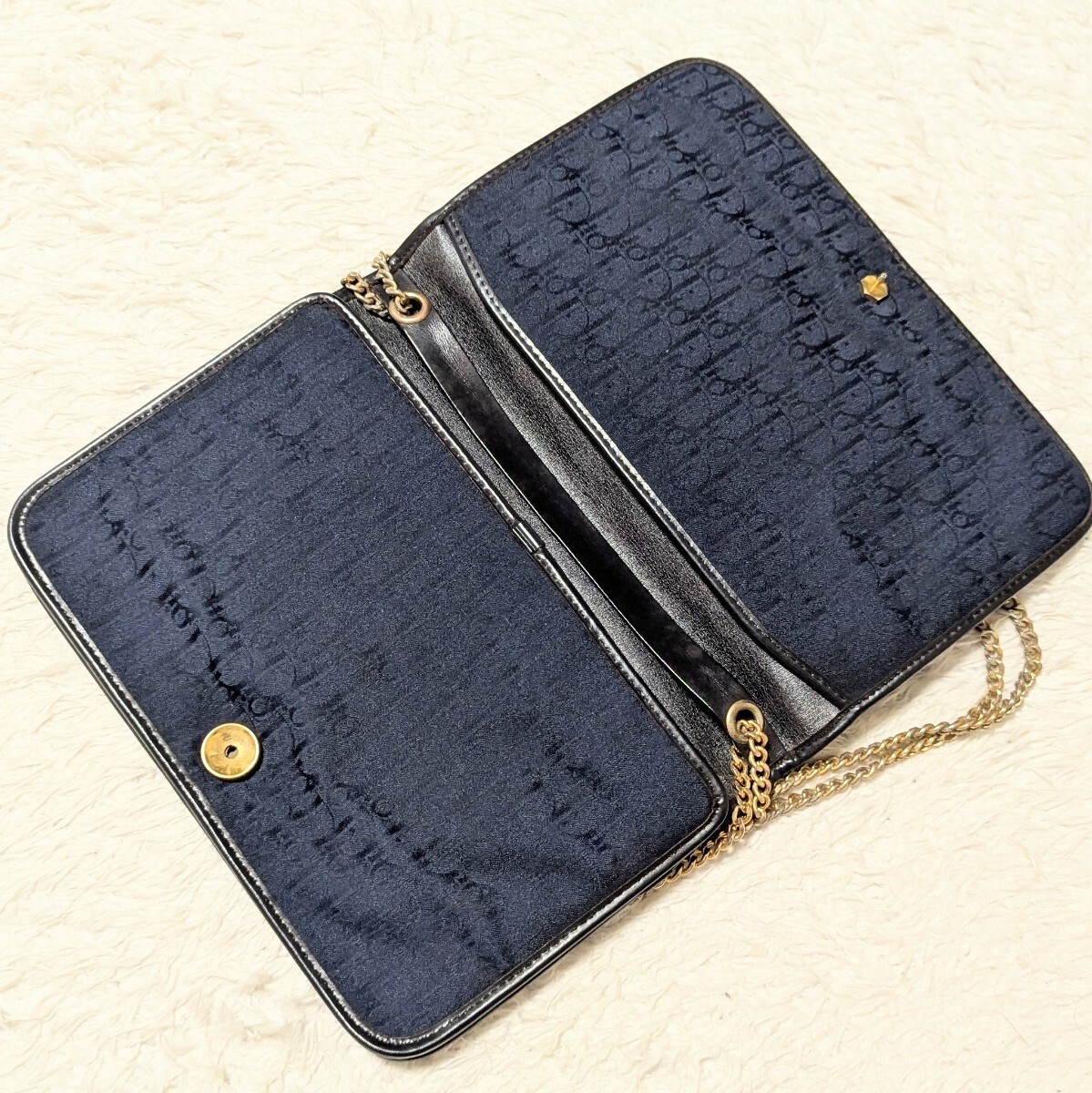 Cristian Dior クリスチャンディオール チェーンショルダーバッグ ハンドバッグ トロッター 手提げ ロゴ 総柄 肩掛 ビンテージ 紺 ネイビー_画像7