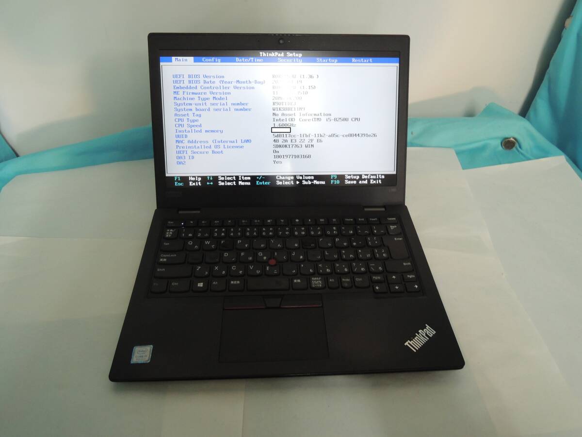 Lenovo ThinkPad L380 TP00091A TYPE:20M6-S0C200 CPUi5-8250U 1.600GHz 実装RAM:Empty SSD:Empty 本体のみ（ジャンク出品）_画像1