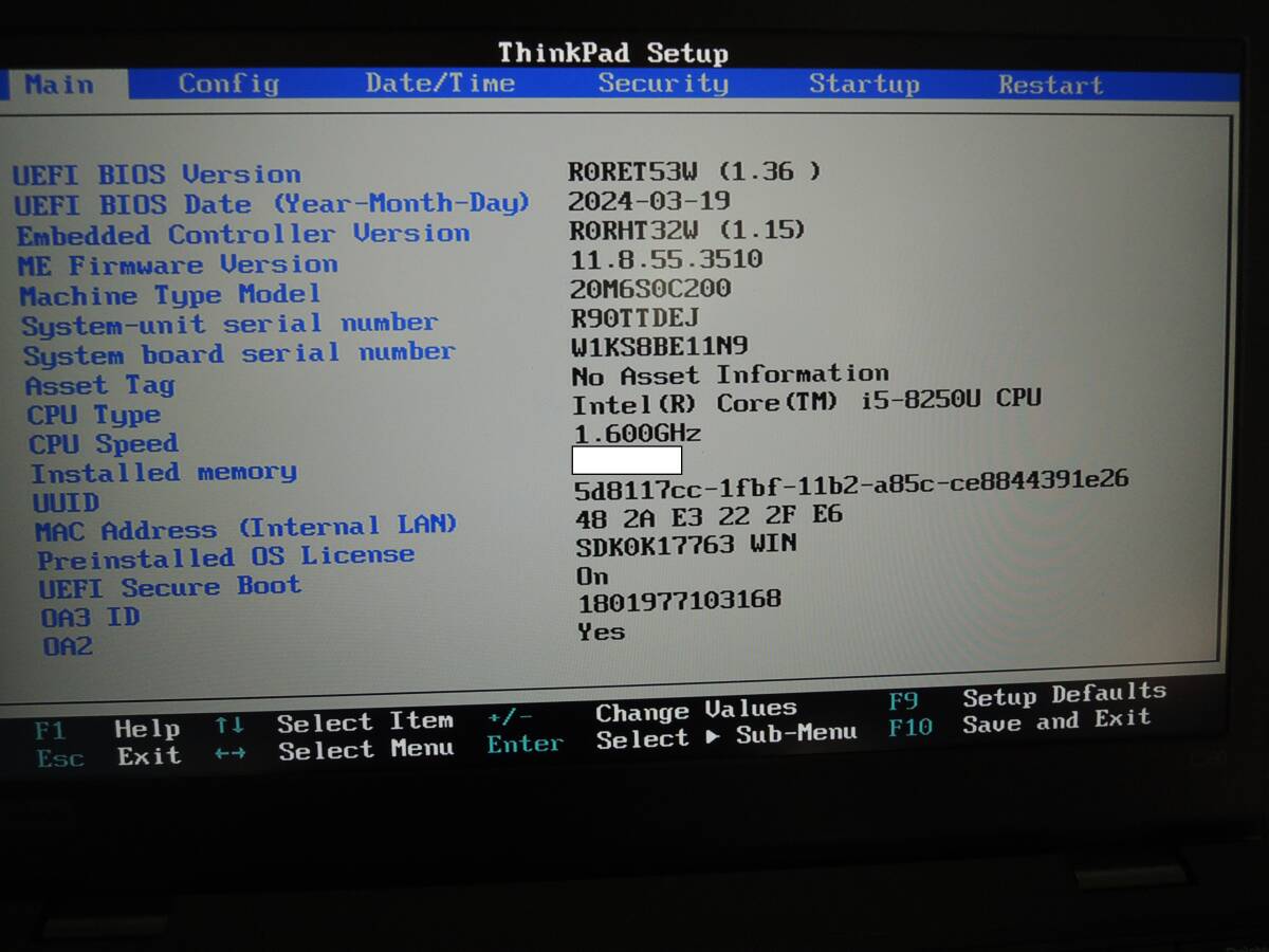 Lenovo ThinkPad L380 TP00091A TYPE:20M6-S0C200 CPUi5-8250U 1.600GHz 実装RAM:Empty SSD:Empty 本体のみ（ジャンク出品）_画像2