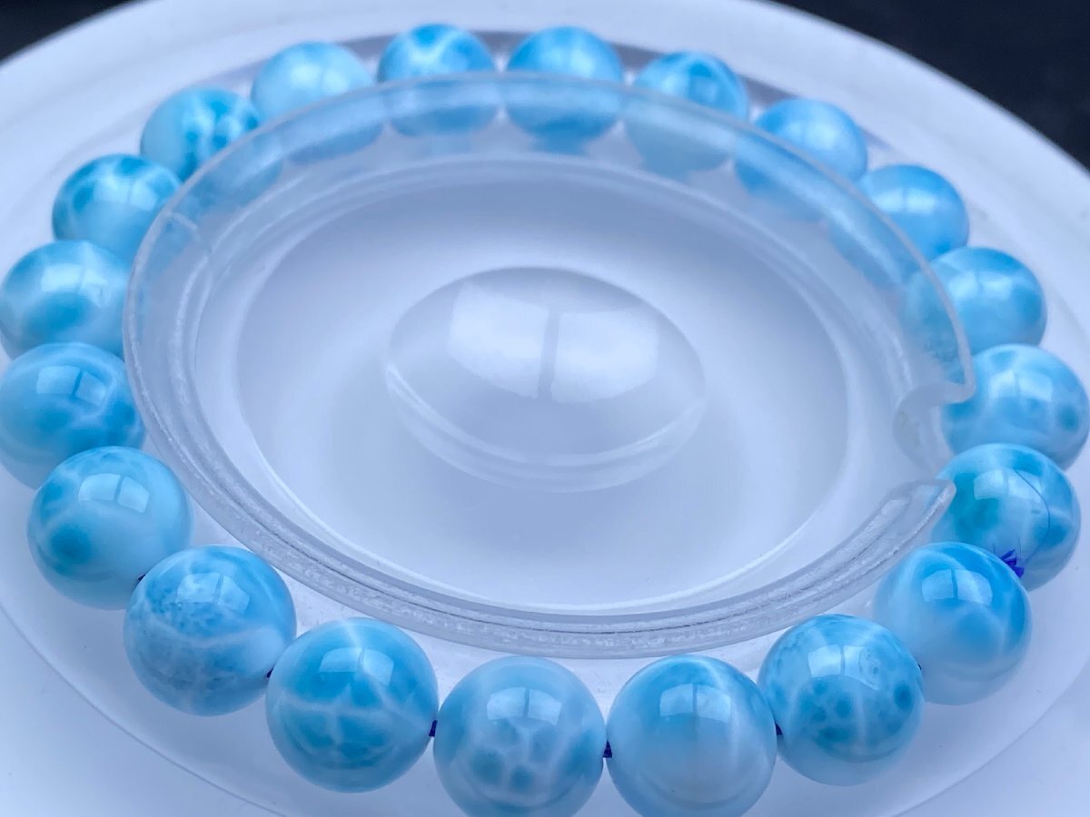 即決 0629b607 天然石★【ドミニカ共和国産の100Aラリマー】★ブレス 9.8-9.9mm（新品）_画像5