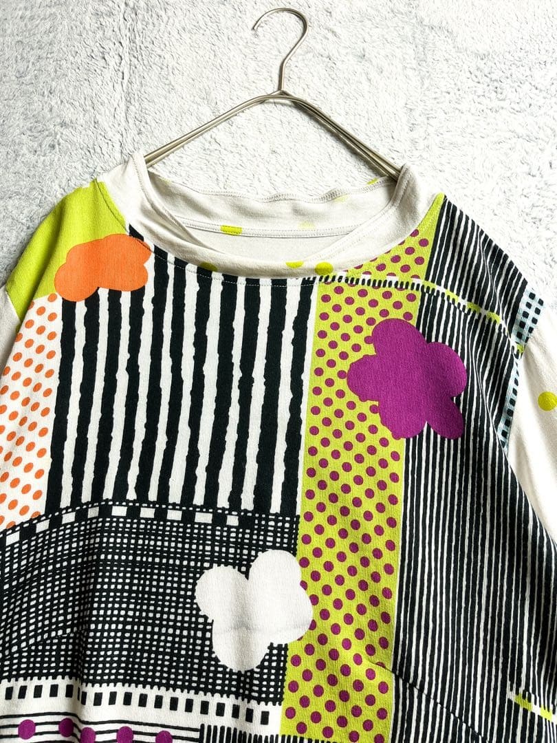 【慈雨】ジウ 花柄 チュニック カットソー パッチワーク風 マルチカラー 40_画像4