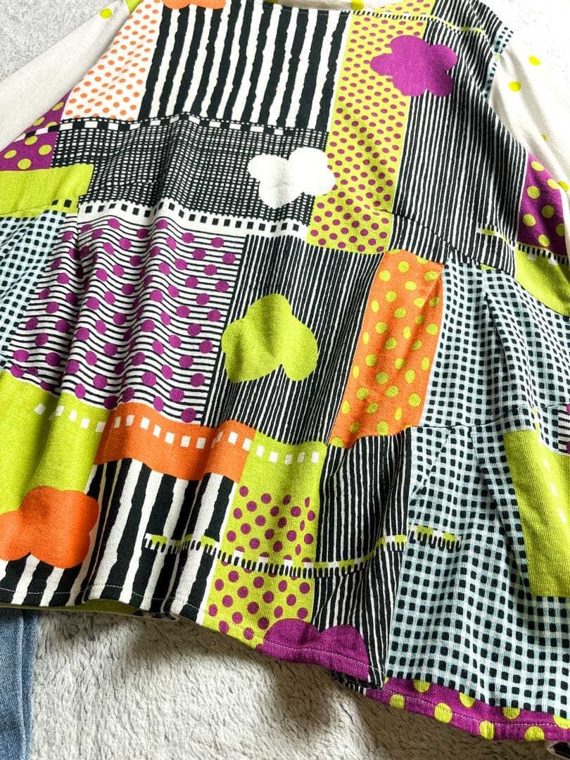 【慈雨】ジウ 花柄 チュニック カットソー パッチワーク風 マルチカラー 40_画像8